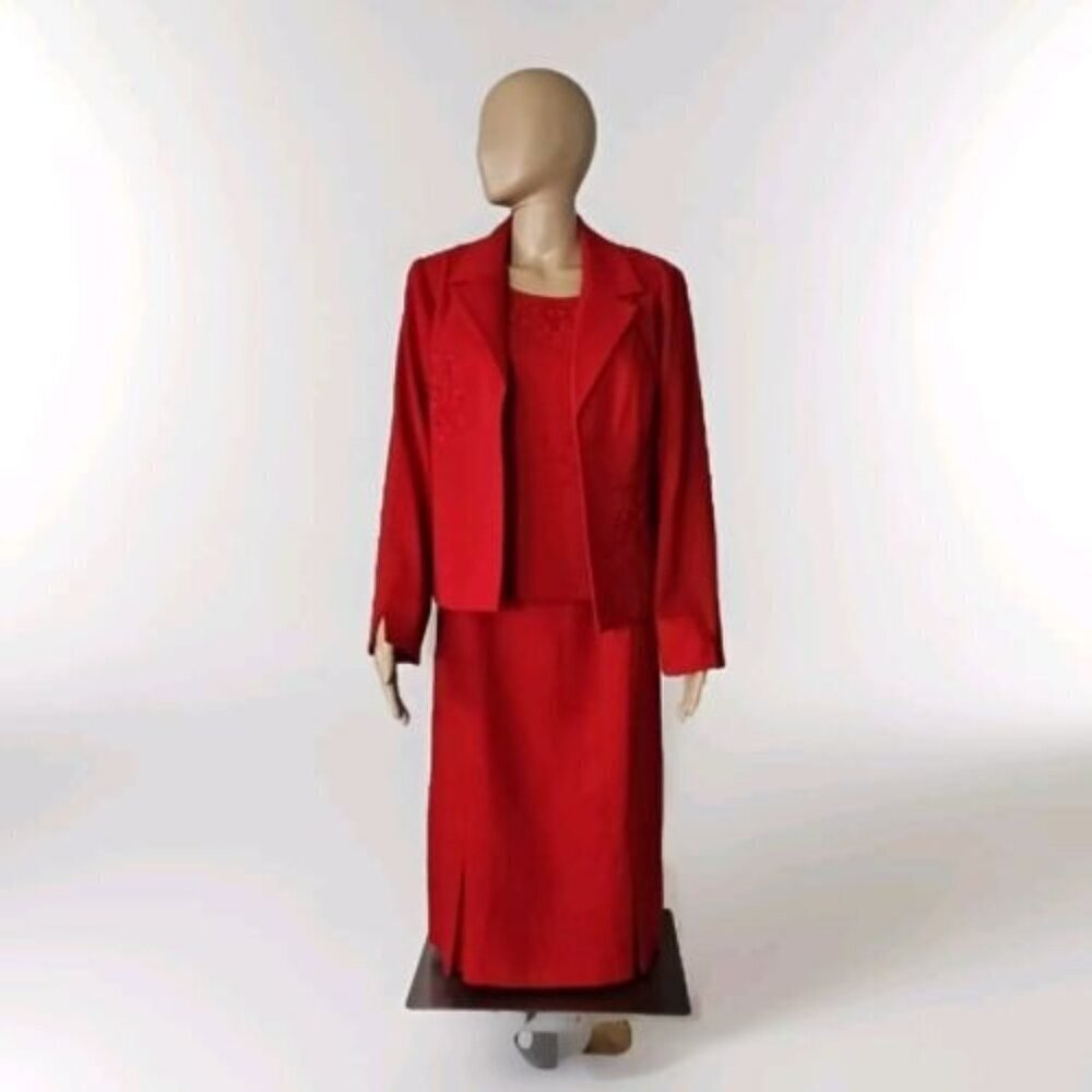 Koret Suit Size 10 Lip Stick Red 3 Pieces Skirt Blouse & Jacketโ Quiet Luxury